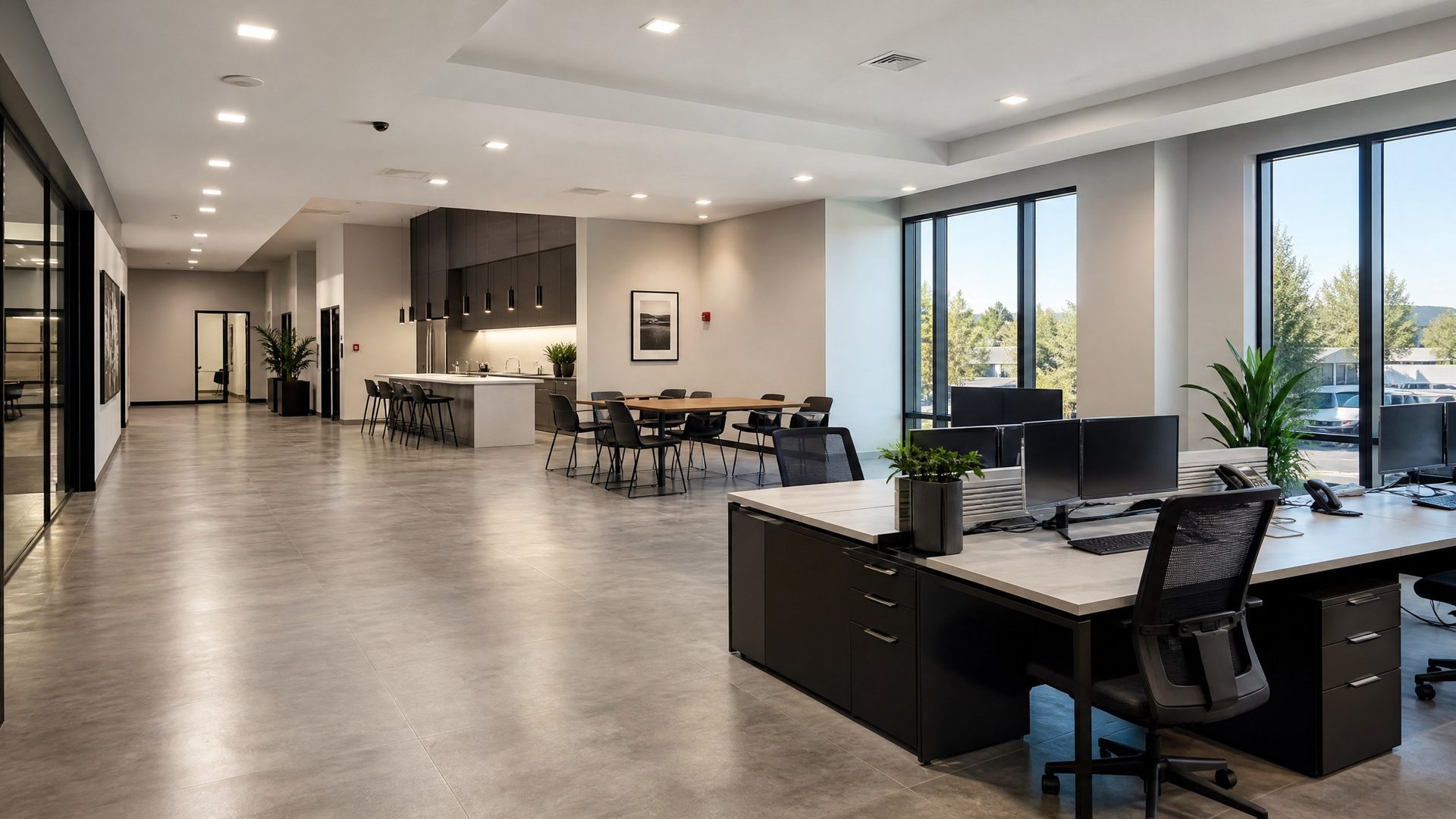 Commercial interior painting — modern office space in clean neutral tones